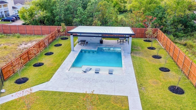 view of swimming pool featuring a patio area, a gazebo, and a yard