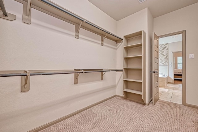 spacious closet featuring light carpet