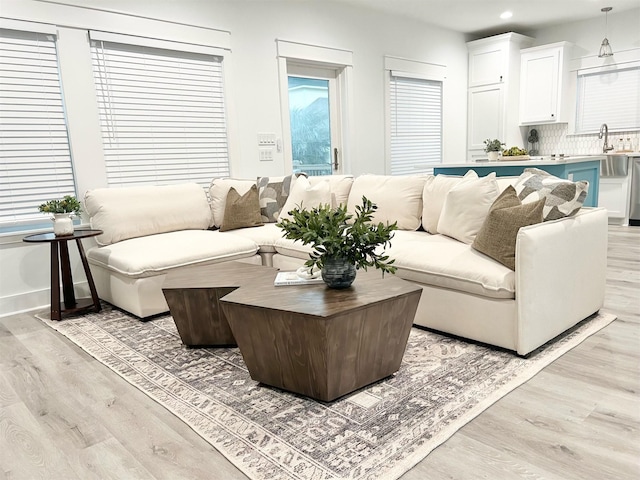 living room with light wood-type flooring