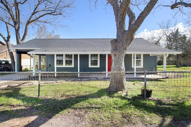 ranch-style house with a front lawn