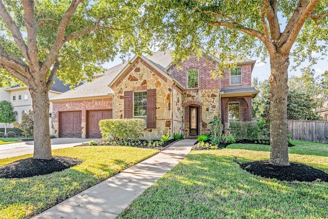 view of front of property with a garage and a front yard