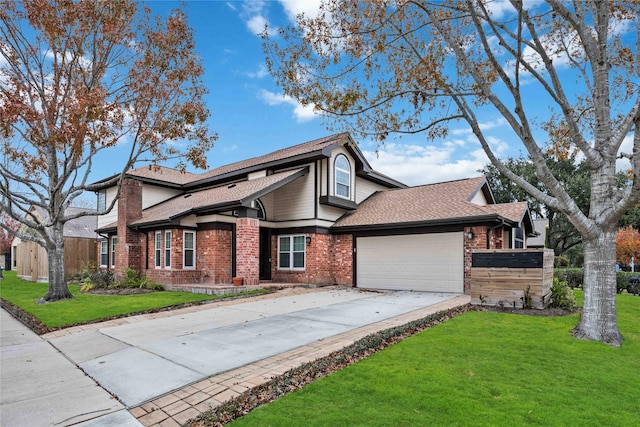 view of front facade with a garage and a front lawn