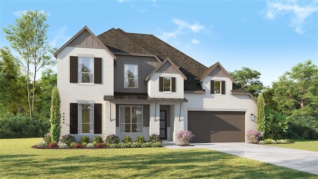 view of front of home featuring a garage and a front yard