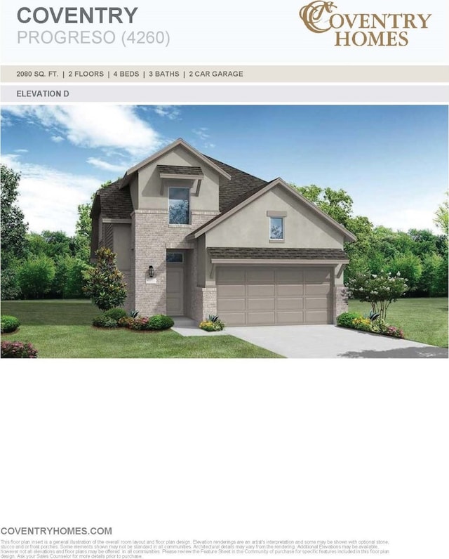 view of front of home featuring a front lawn and a garage