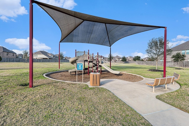 view of jungle gym with a yard