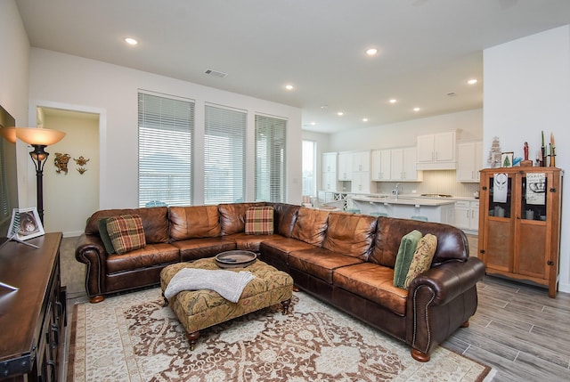 living room with sink