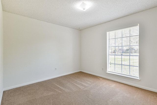 unfurnished room with a textured ceiling and carpet flooring