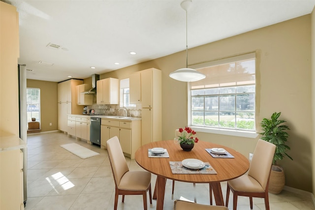 tiled dining space with sink