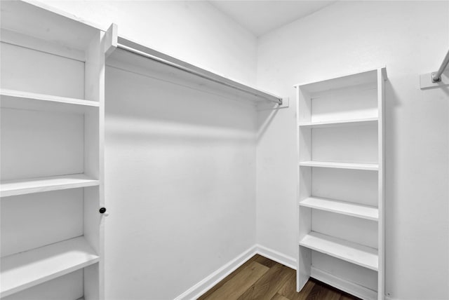 walk in closet featuring dark wood-type flooring