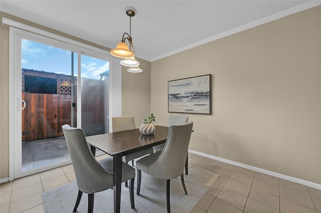 tiled dining space with crown molding