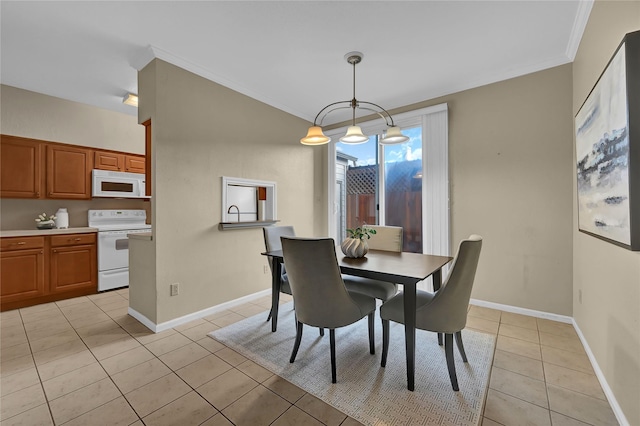 tiled dining area with crown molding