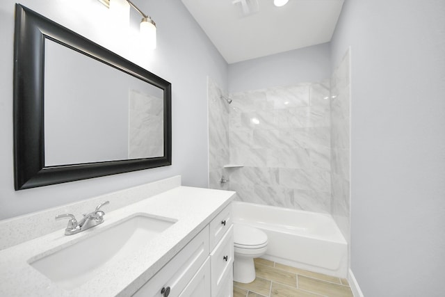 full bathroom with toilet, washtub / shower combination, and vanity