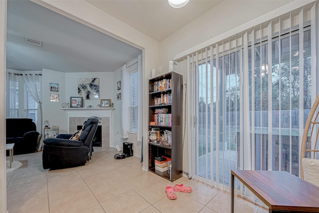 interior space featuring a fireplace