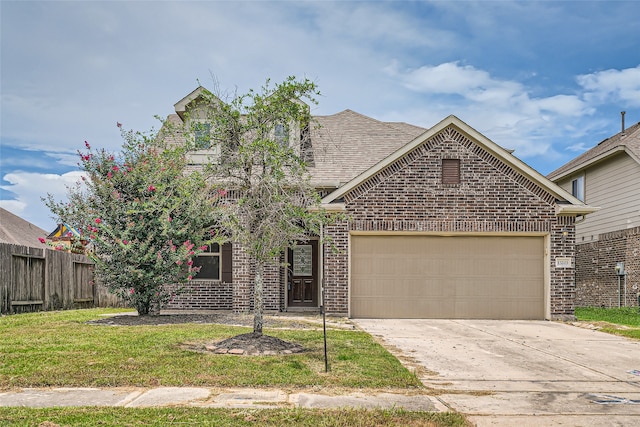 view of front facade featuring a garage and a front lawn