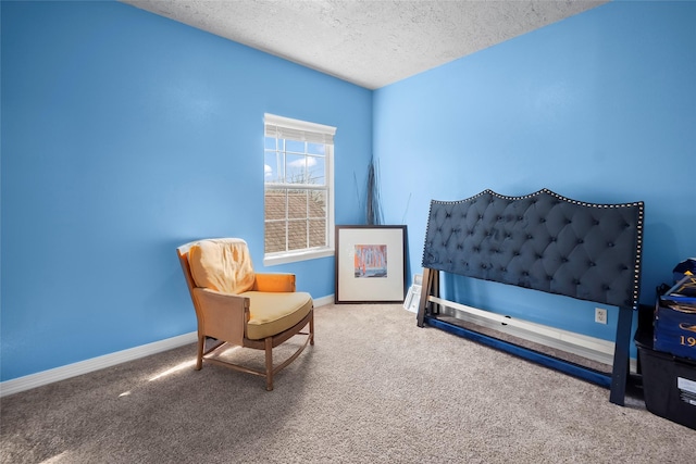 carpeted bedroom with a textured ceiling