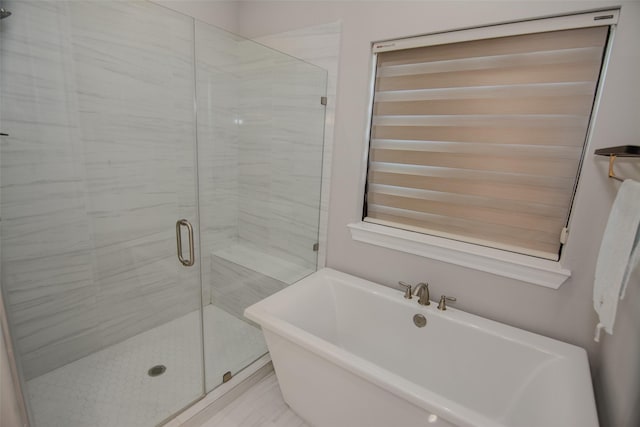 bathroom with plus walk in shower