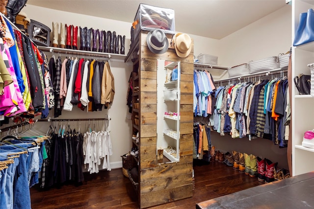 spacious closet with dark wood-type flooring