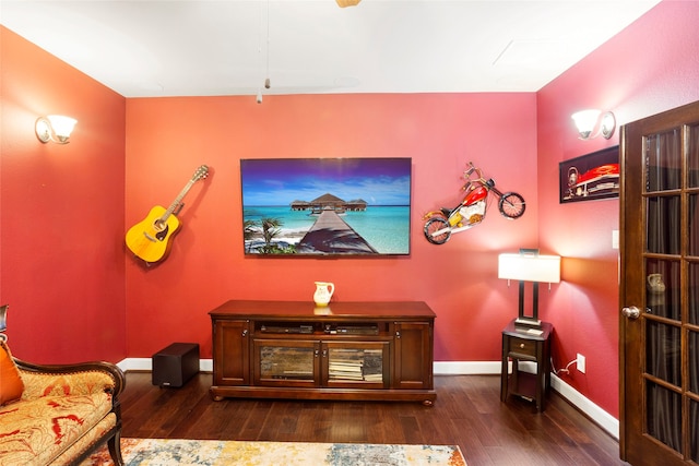 living room featuring dark wood-type flooring