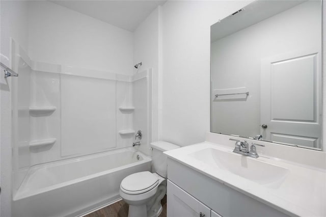 full bathroom with vanity, toilet, shower / bathing tub combination, and wood-type flooring