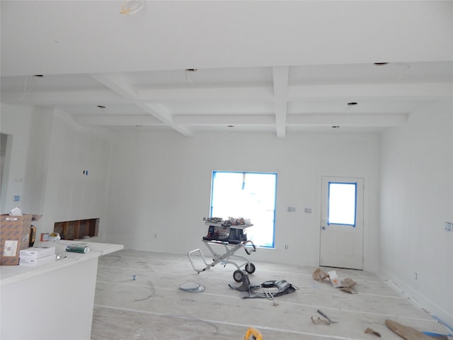 interior space with beamed ceiling