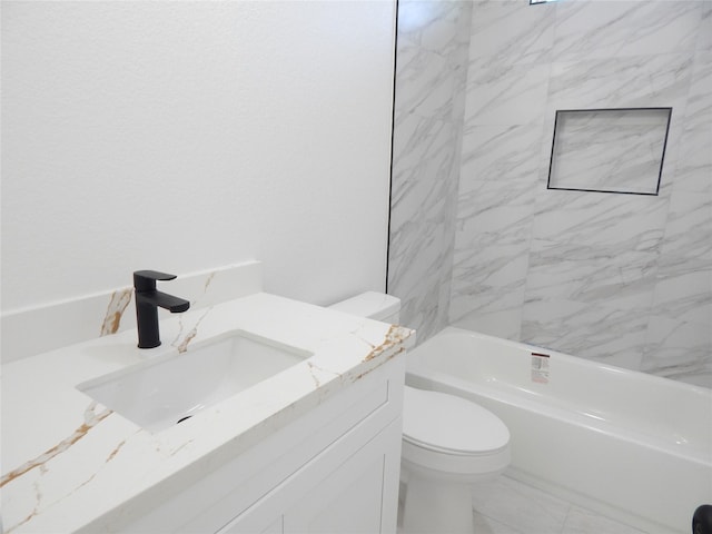 bathroom featuring toilet, bathing tub / shower combination, and vanity