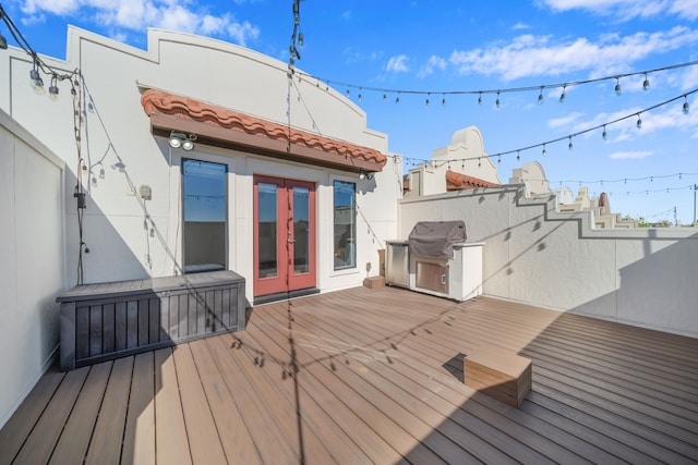 wooden deck with french doors