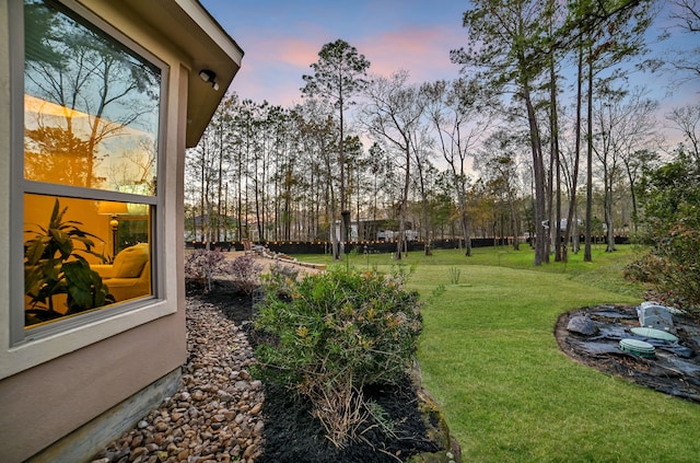 view of yard at dusk