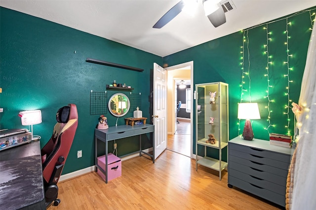 office area featuring ceiling fan and wood-type flooring