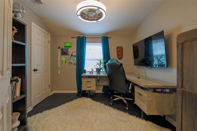 office space featuring lofted ceiling