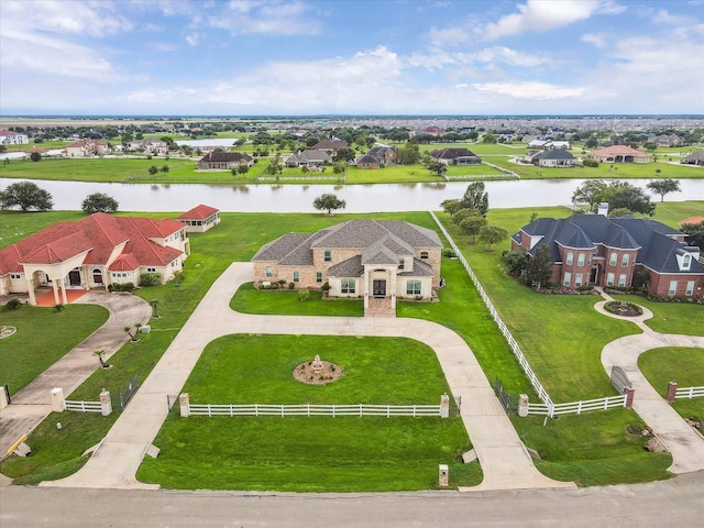 aerial view with a water view