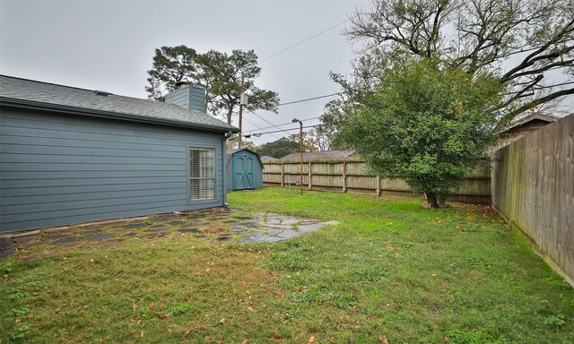 view of yard with a storage shed