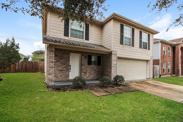 front of property with a garage and a front lawn