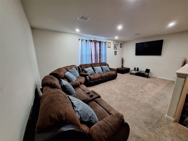 living room with carpet flooring