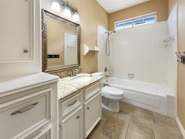 full bathroom featuring tub / shower combination, toilet, and vanity