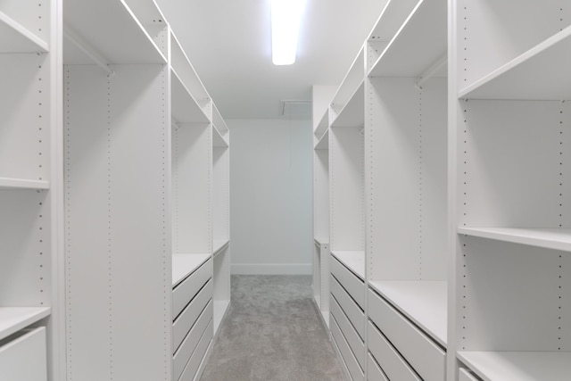 spacious closet with light colored carpet