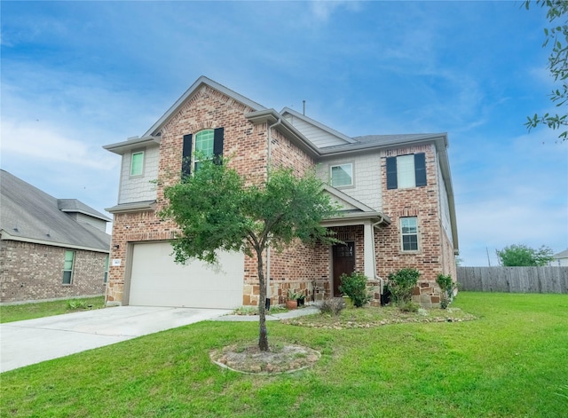 front of property with a garage and a front lawn