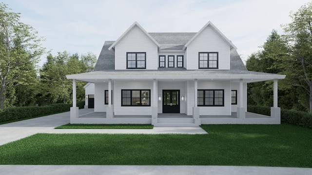 view of front of property with covered porch and a front yard