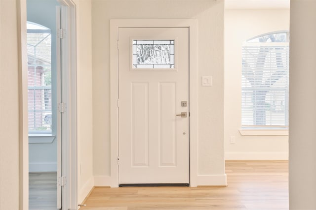 foyer entrance featuring plenty of natural light and light wood-type flooring