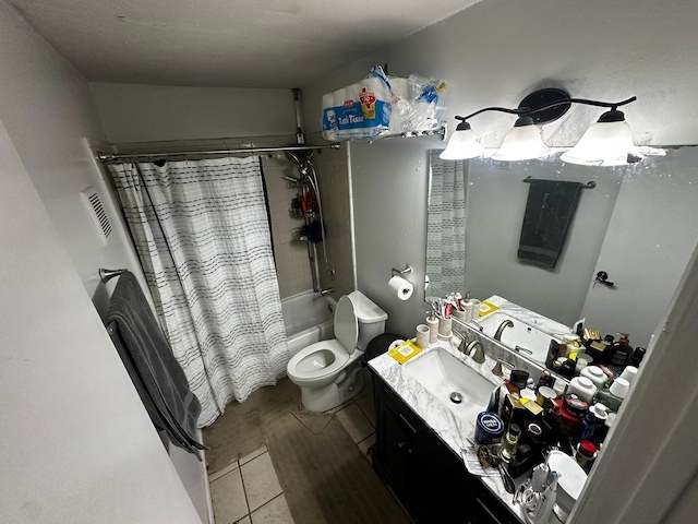 full bathroom featuring vanity, toilet, and shower / tub combo