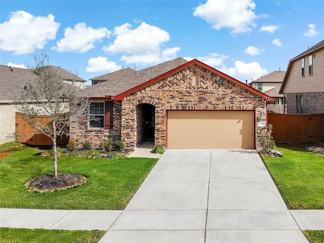 view of front of house featuring a garage and a front yard