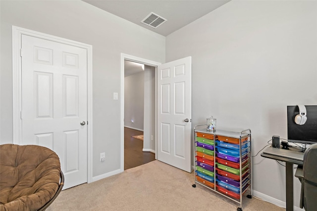 view of carpeted home office