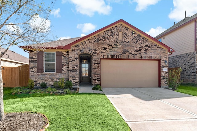 view of front facade featuring a garage and a front lawn