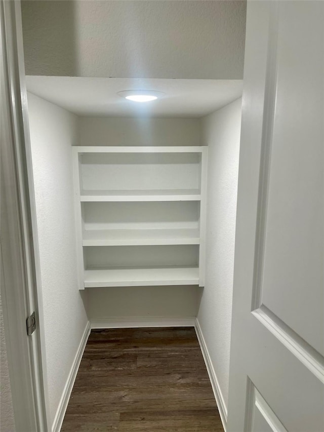 walk in closet featuring dark wood-type flooring