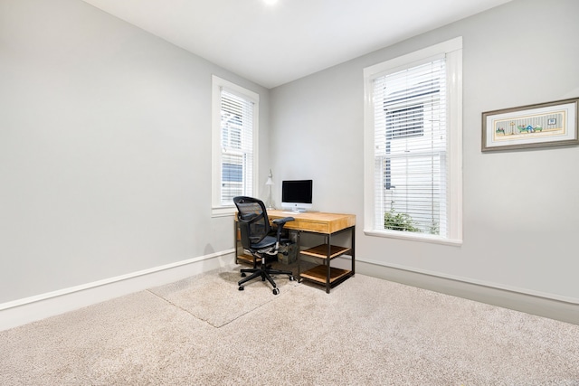 office space featuring carpet floors and a healthy amount of sunlight