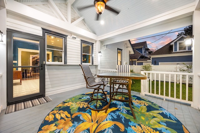 wooden deck with ceiling fan