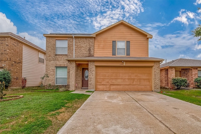 front facade with a garage and a front yard