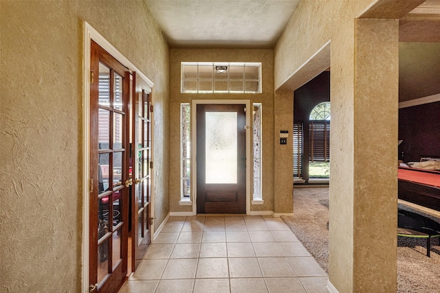 carpeted foyer featuring a healthy amount of sunlight