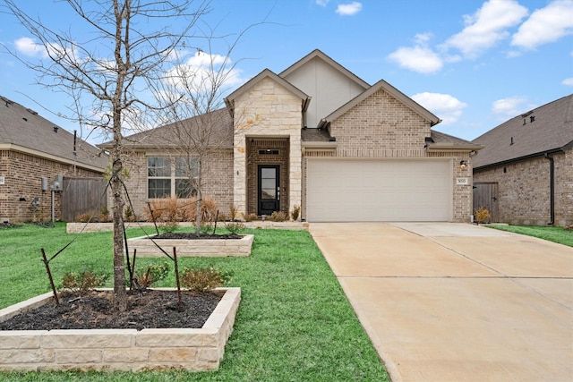 view of front facade featuring a garage and a front yard