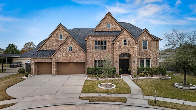 view of front of property featuring a garage and a front lawn