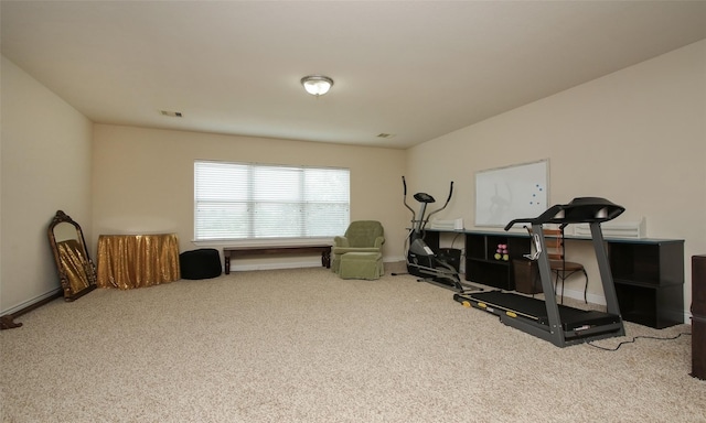 workout room with light carpet